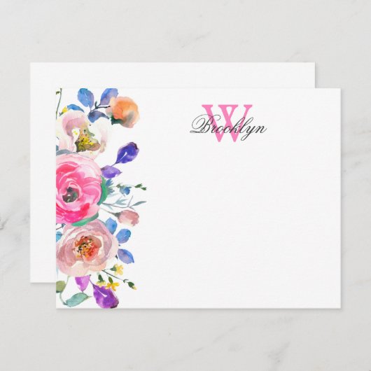 Blush Pink Botanische Mit Monogramm Karte (Vorne/Hinten)