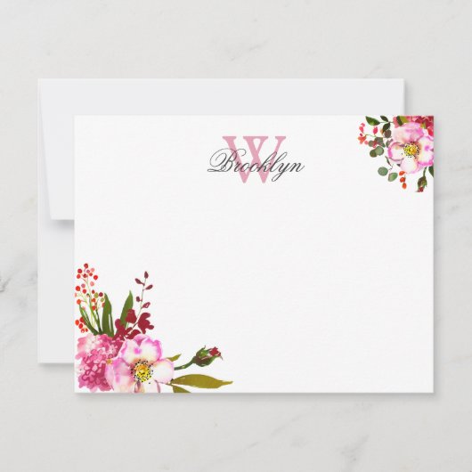 Blush Pink Botanische Mit Monogramm Karte (Vorderseite)
