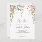 Blush Pink Botanische Wildblume Babydusche Einladung (Vorderseite)