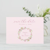 Blush Pink Botanischer Kranz QR Save The Date (Stehend Vorderseite)