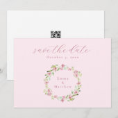 Blush Pink Botanischer Kranz QR Save The Date (Vorne/Hinten)