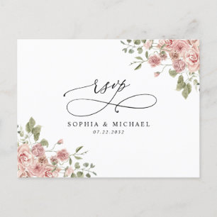 Blush Pink Botanischer QR Code Hochzeit RSVP Postkarte