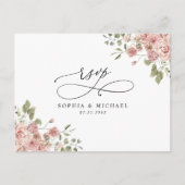 Blush Pink Botanischer QR Code Hochzeit RSVP Postkarte (Vorderseite)
