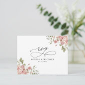 Blush Pink Botanischer QR Code Hochzeit RSVP Postkarte (Stehend Vorderseite)