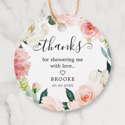 Blush Pink Botanisches Brautparty Vielen Dank Geschenkanhänger (Vorderseite)