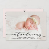 Blush Pink Botanisches Foto Geburtsankündigung II Ankündigung (Vorne/Hinten)