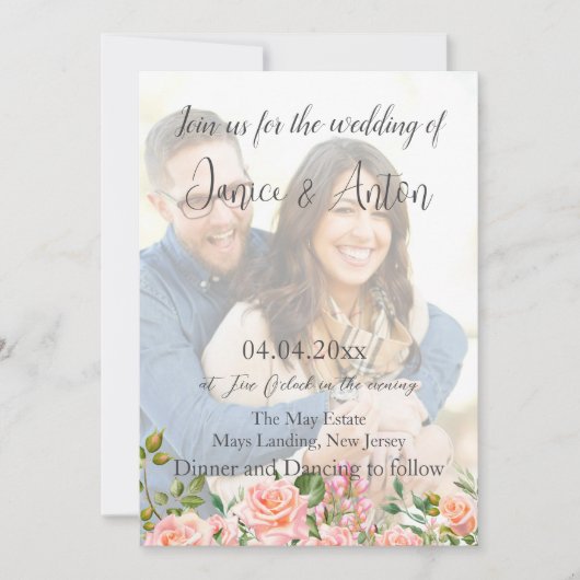 Blush Pink Botanisches Foto QR Code Hochzeit Einladung (Vorderseite)