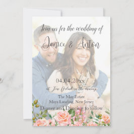 Blush Pink Botanisches Foto QR Code Hochzeit Einladung