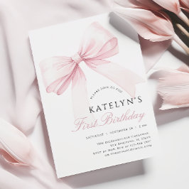 Blush Pink Bow 1. Geburtstag Einladung