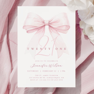 Blush Pink Bow 21 Geburtstag Einladung