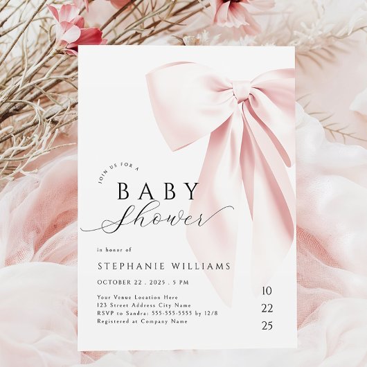 Blush Pink Bow Baby Dusche Einladung