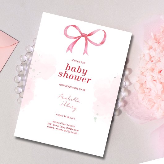 Blush Pink Bow Baby Dusche Einladung