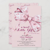 Blush Pink Bow Baby Dusche Einladung (Vorne/Hinten)