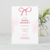 Blush Pink Bow Baby Dusche Einladung (Stehend Vorderseite)