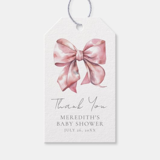 Blush Pink Bow Baby Dusche Geschenkanhänger (Vorderseite)