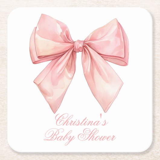 Blush Pink Bow Baby Dusche Rechteckiger Pappuntersetzer (Vorderseite)