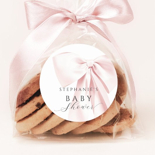 Blush Pink Bow Baby Dusche Runder Aufkleber