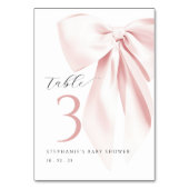 Blush Pink Bow Baby Dusche Tischnummer (Vorderseite)