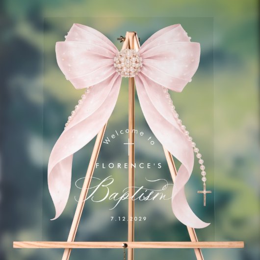 Blush pink Bow baby Girl Baptism Welcome Acrylschild (Neutral)