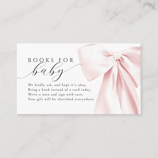 Blush Pink Bow Baby Showbücher für Baby 3,5x2" Begleitkarte (Vorderseite)