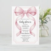 Blush Pink Bow Baby Shower Invitation Editable Ele Einladung (Stehend Vorderseite)