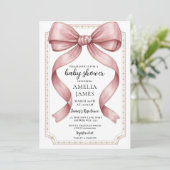 Blush Pink Bow Baby Shower Invitation Editable Ele Einladung (Stehend Vorderseite)