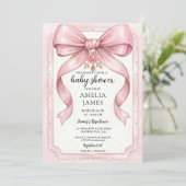 Blush Pink Bow Baby Shower Invitation Editable Ele Einladung (Stehend Vorderseite)