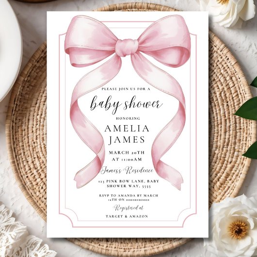 Blush Pink Bow Baby Shower Invitation Editable Ele Einladung