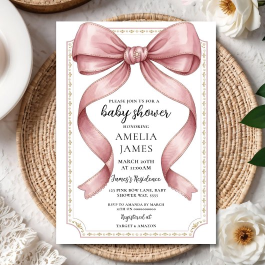Blush Pink Bow Baby Shower Invitation Editable Ele Einladung