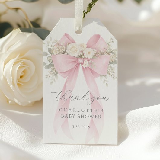 Blush Pink Bow Baby Shower Thank you Geschenkanhänger