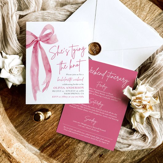Blush Pink Bow Bachelorette Wochenendreise Einladung