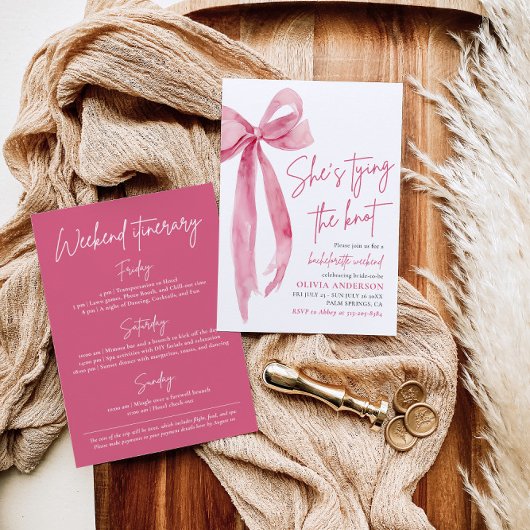 Blush Pink Bow Bachelorette Wochenendreise Einladung
