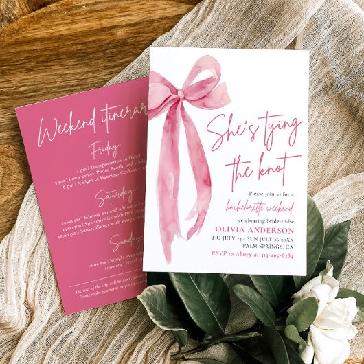 Blush Pink Bow Bachelorette Wochenendreise Einladung