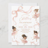 Blush Pink Bow Ballerina Birthday Einladung (Vorderseite)