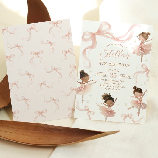 Blush Pink Bow Ballerina Birthday Einladung