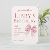 Blush Pink Bow Birthday Einladung (Stehend Vorderseite)