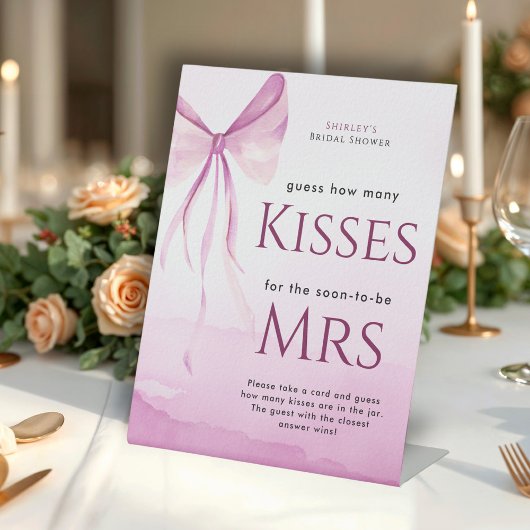 Blush Pink Bow Brautparty Raten wie viele Küsse Sockelschild