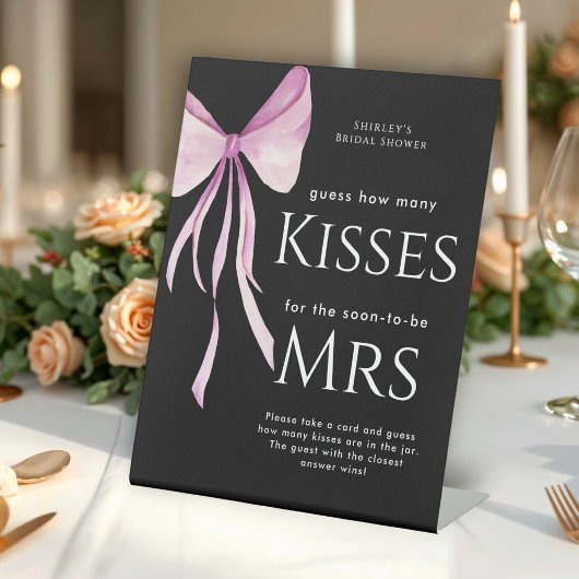Blush Pink Bow Brautparty Raten wie viele Küsse Sockelschild