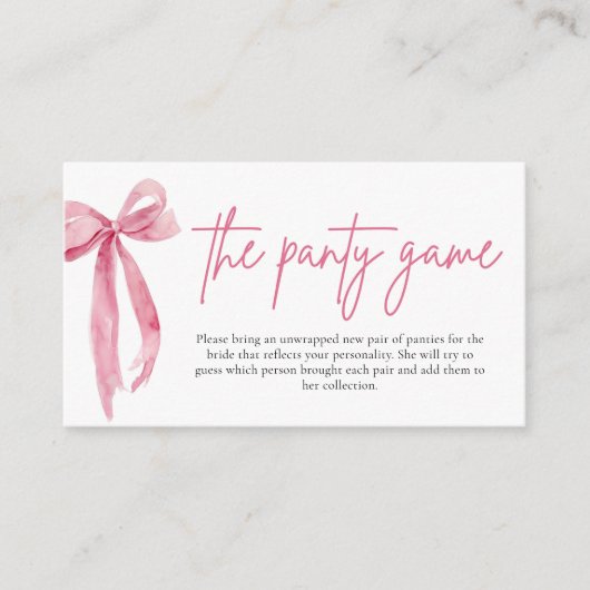 Blush Pink Bow Brautparty The Panty Game Begleitkarte (Vorderseite)