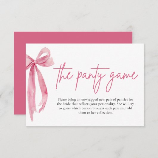 Blush Pink Bow Brautparty The Panty Game Cards Einladung (Vorne/Hinten)