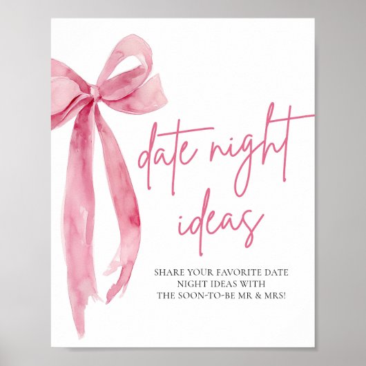 Blush Pink Bow Bridal Date Night Idea signieren Poster (Vorne)