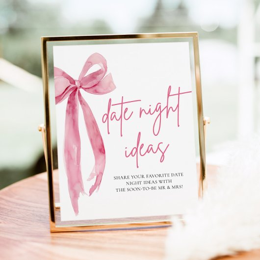 Blush Pink Bow Bridal Date Night Idea signieren Poster