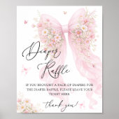 Blush Pink Bow Butterfly Baby Shower Diaper Raffle Poster (Vorne)