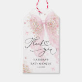 Blush Pink Bow Butterfly Baby Shower Thank You Geschenkanhänger (Vorderseite)