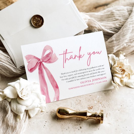 Blush Pink Bow Coquette Abschluss Danke Karte