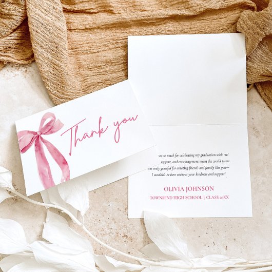 Blush Pink Bow Coquette Abschluss Danke Karte