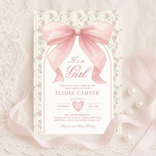 Blush Pink Bow Coquette Girl Babydusche Einladung