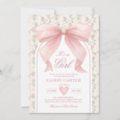 Blush Pink Bow Coquette Girl Babydusche Einladung (Vorderseite)