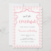 Blush Pink Bow Coquette Onederly 1. Geburtstag Einladung (Vorderseite)