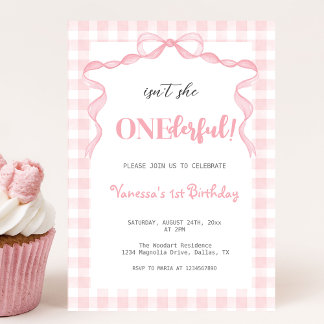 Blush Pink Bow Coquette Onederly 1. Geburtstag Einladung